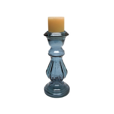 Jaci Glass Candlestick - Dusk Blue - 12x5x5 - Image 0