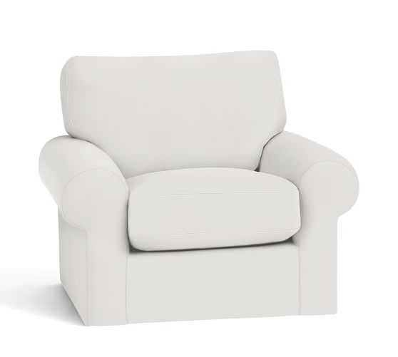 Turner Roll Arm Upholstered Swivel Armchair - Performance Canvas, Warm White - Image 0