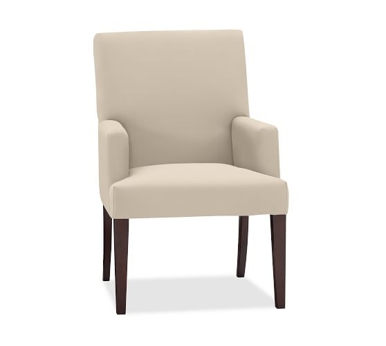 PB Comfort Square Upholstered Chair - Quick Ship; Dining Armchair - Twill, Parchment - Image 0