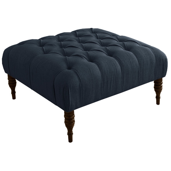 Tufted Upholstered Linen Cocktail Ottoman - Image 0