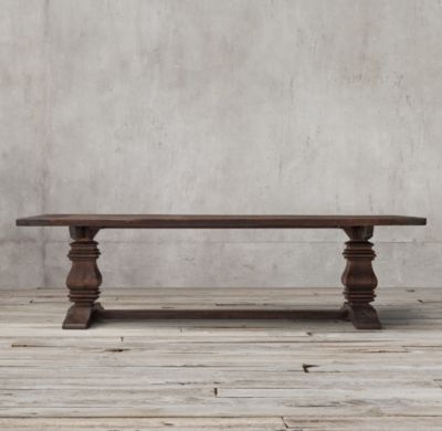 SALVAGED WOOD TRESTLE RECTANGULAR EXTENSION DINING TABLE - 84"-120"L x 42"W x 30"H; - Image 0