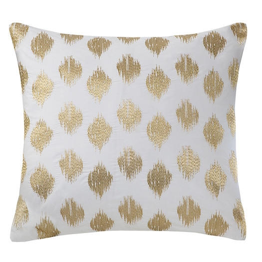 Nadia Dot Embroidered Cotton Throw Pillow, 18"Sq, Gold, Polyfill Insert - Image 0