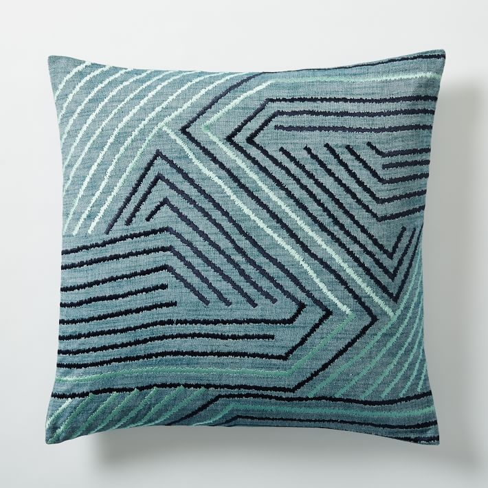 Embroidered Maze Pillow Cover - Blue Lagoon - Image 0