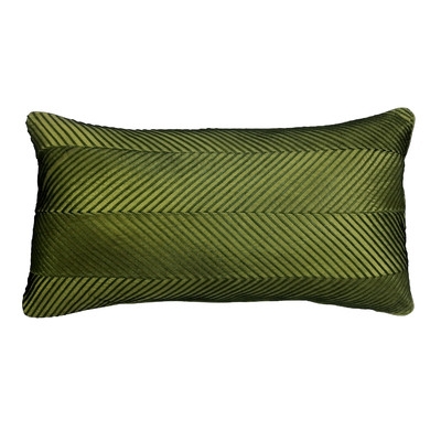 Chevron Cord Lumbar Pillow - Olive, 14x26, Down/Feather fill insert - Image 0