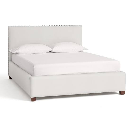 RALEIGH UPHOLSTERED NAILHEAD SQUARE LOW BED & HEADBOARD - Queen Bed - Image 0