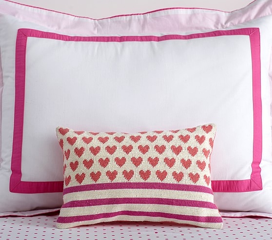 Heart Stripes Pillow- PINK/CORAL- 9 x 13 x 2.5"- Lofty polyester fill insert - Image 0