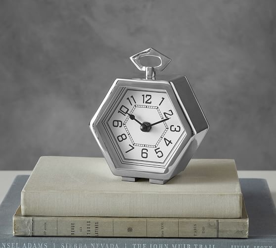 Antique Silver Hexagon Desk Clock - Image 0