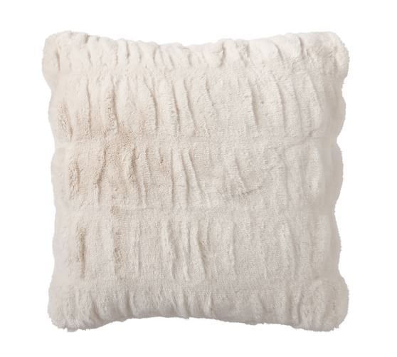 RUCHED FAUX FUR PILLOW COVER - 26 X 26" - IVORY - NO INSERT - Image 0