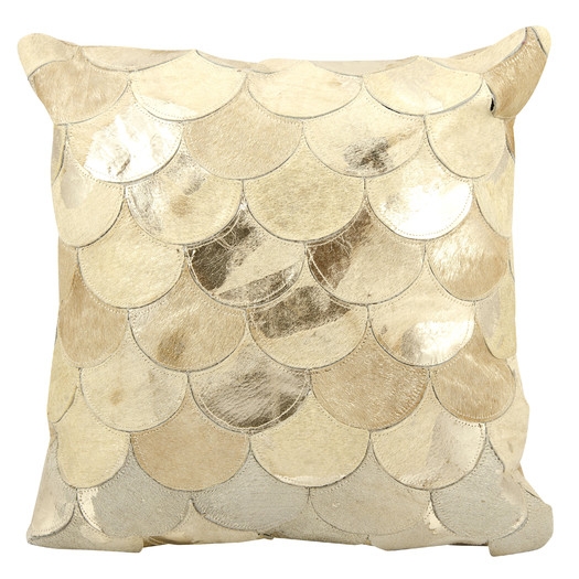 Natural Leather & Hide Throw Pillow - Gold, 20x20, With Insert - Image 0