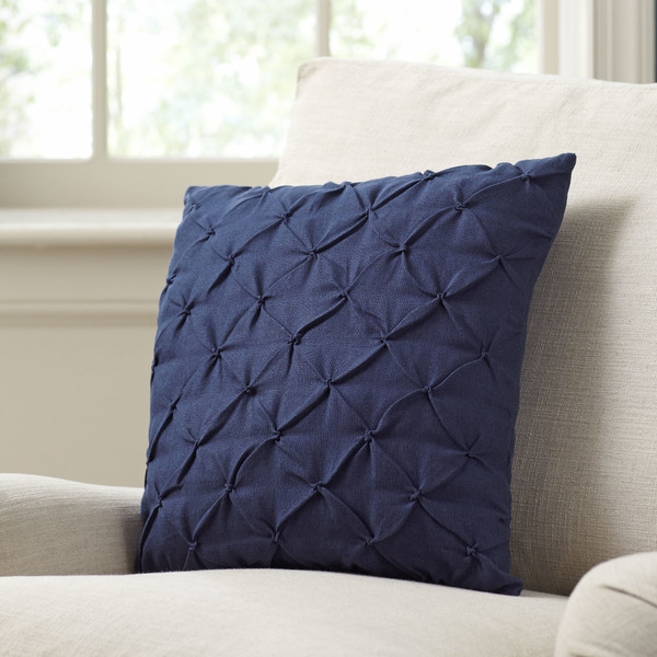 Alda Pintucked Navy Pillow Cover - 18"sq. - Insert Sold Separately - Image 0