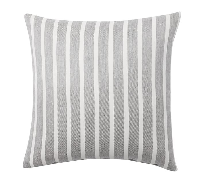 SunbrellaÂ® Brice Stripe Indoor/Outdoor Pillow - Gravel Gray/Ivory - 20" sq. - Polyester fill - Image 0