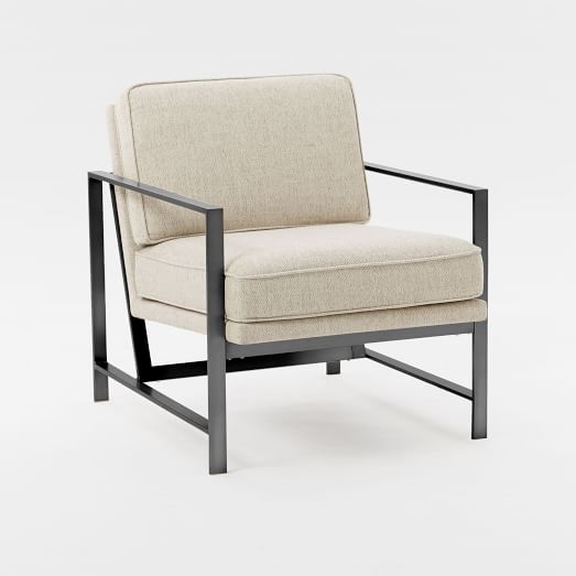 Metal Frame Upholstered Chair - Twill, Stone - Image 0
