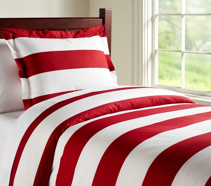 Rugby Stripe Duvet Cover, Full/Queen, Red - Image 0