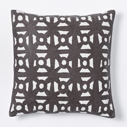 Modern Crewel Lattice Pillow Cover-18"sq-Slate-without insertc - Image 0