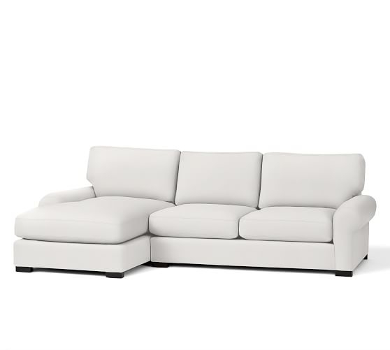 Turner Roll Right Arm Loveseat With Chaise - Performance Canvas, Warm White - Image 0