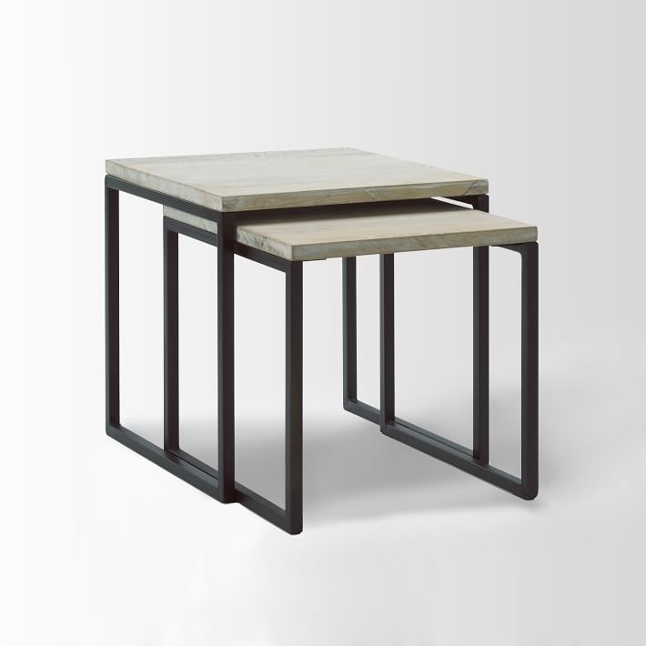 Box Frame Nesting Tables - Wood Top-Whitewash - Image 0