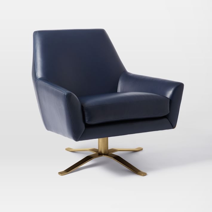 Lucas Leather Swivel Base Chair - Navy - Image 0