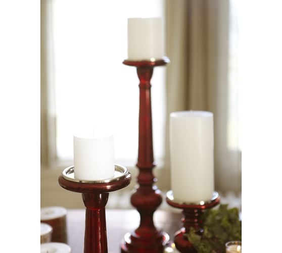 Red Mercury Glass Pillar Holders - Image 0