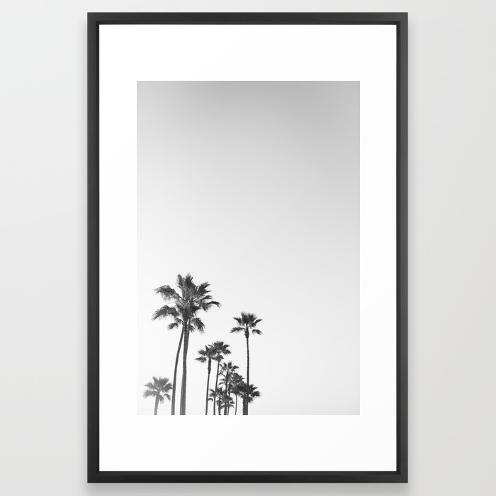 Black and White California Palms Art Print - 26" x 38" - Vector Black Frame with Mat - Image 0
