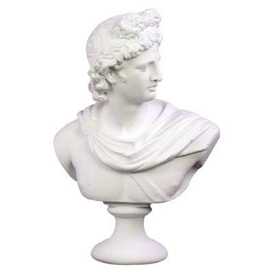 Cement Greek Deity Apollo Bust on a Pedestal - 13" H / White - Image 0