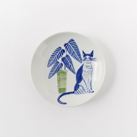 Collector's Editions Plates- Navy Cat + Plant - Image 0
