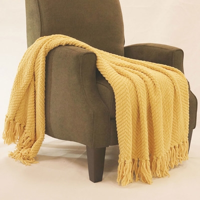 Tweed Knitted Throw Blanket-Jojoba Yellow - Image 0