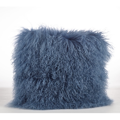 Mongolian Lamb Fur Wool Throw Pillow-16" x 16"Blue/Gray-Insert - Image 0