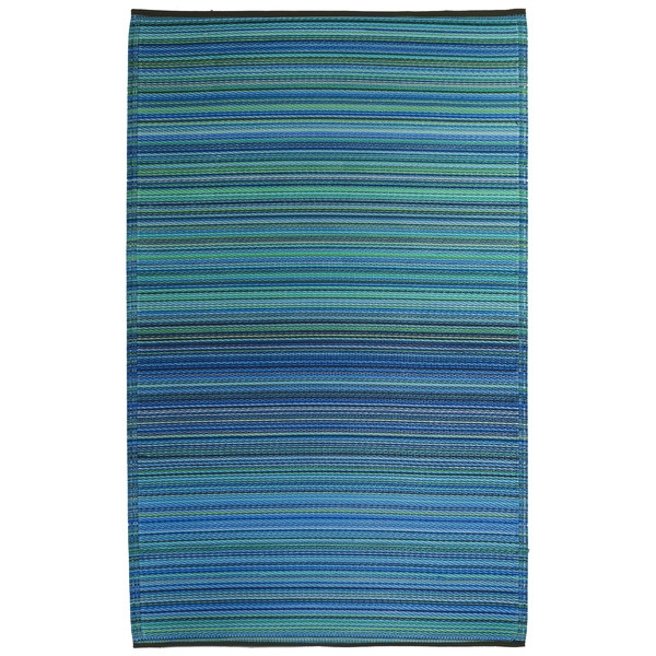 Turquoise & Moss Green Cancun Stripe Outdoor Area Rug - Image 0