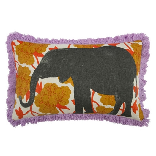 Elephant 12x20 Linen Lumbar Pillow -down feather insert - Image 0