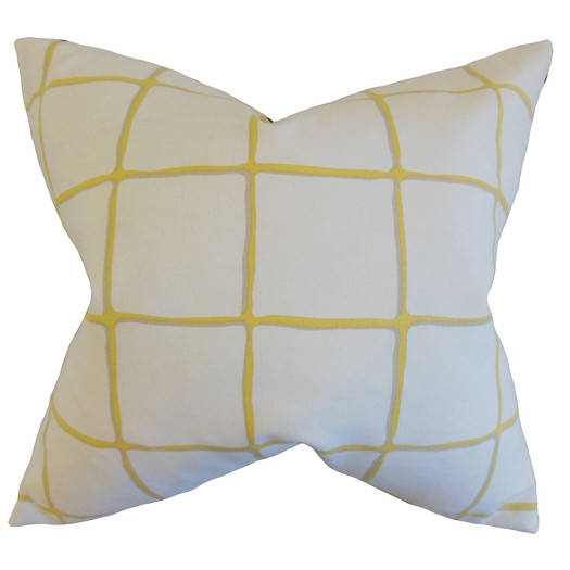 Owen Checked Cotton Throw Pillow by The Pillow Collection - Citrine - Image 0