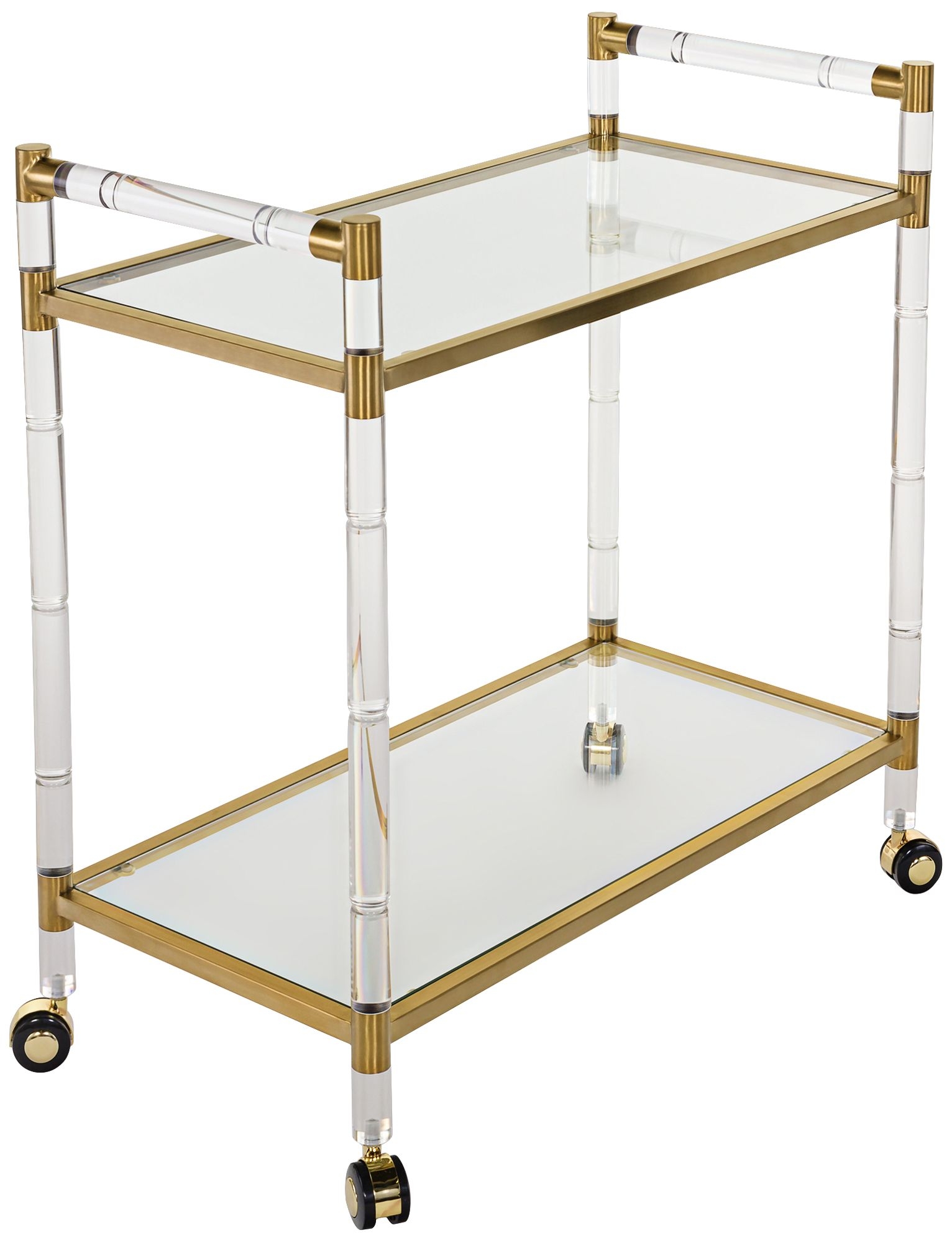 Duval Rectangular Glass 2-Shelf Bronze Brass Bar Cart - Image 0
