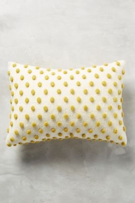 Woolen Pom Pillow - Ivory & Chartreuse - 14" x 20" - Polyfill insert - Image 0