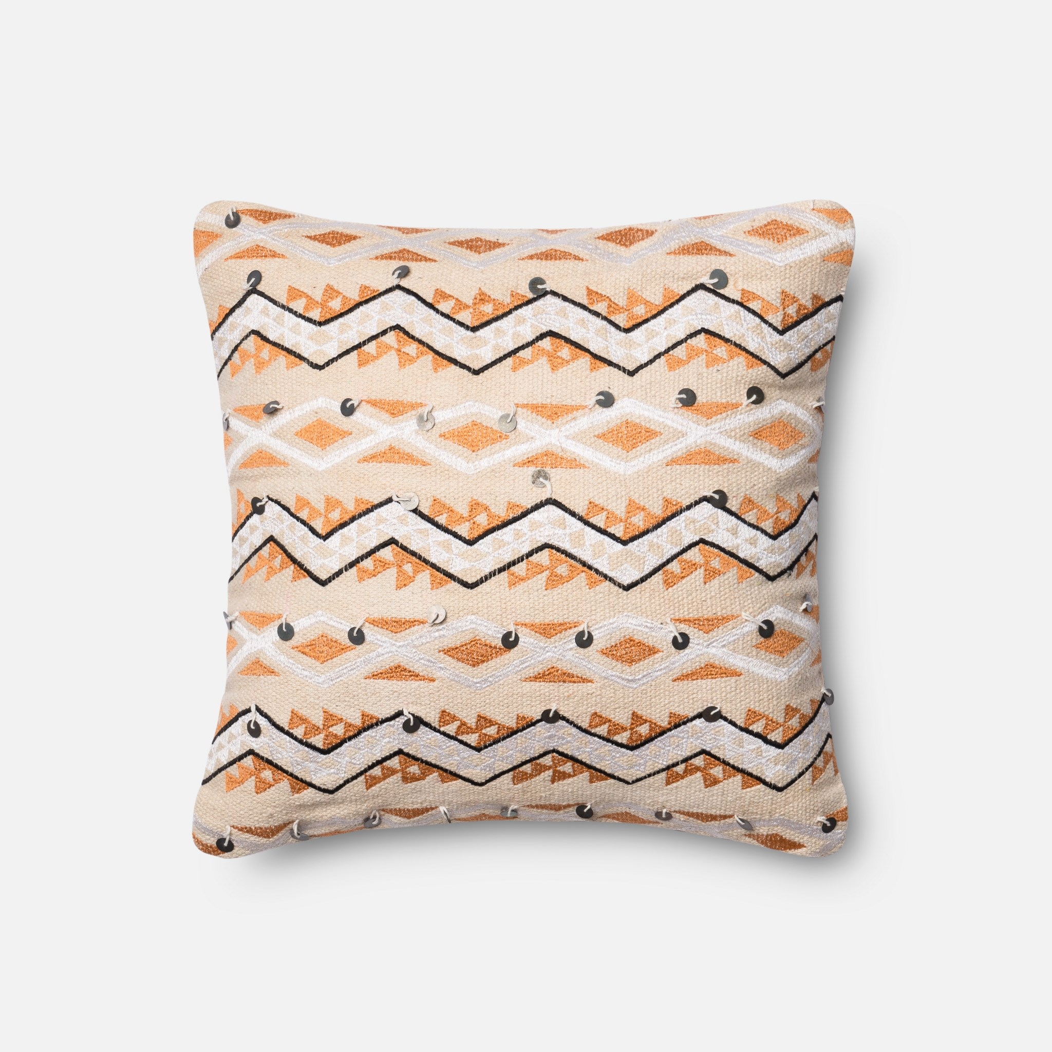 P0401 ORANGE / IVORY pillow - 18" x 18", Insert included - Image 0