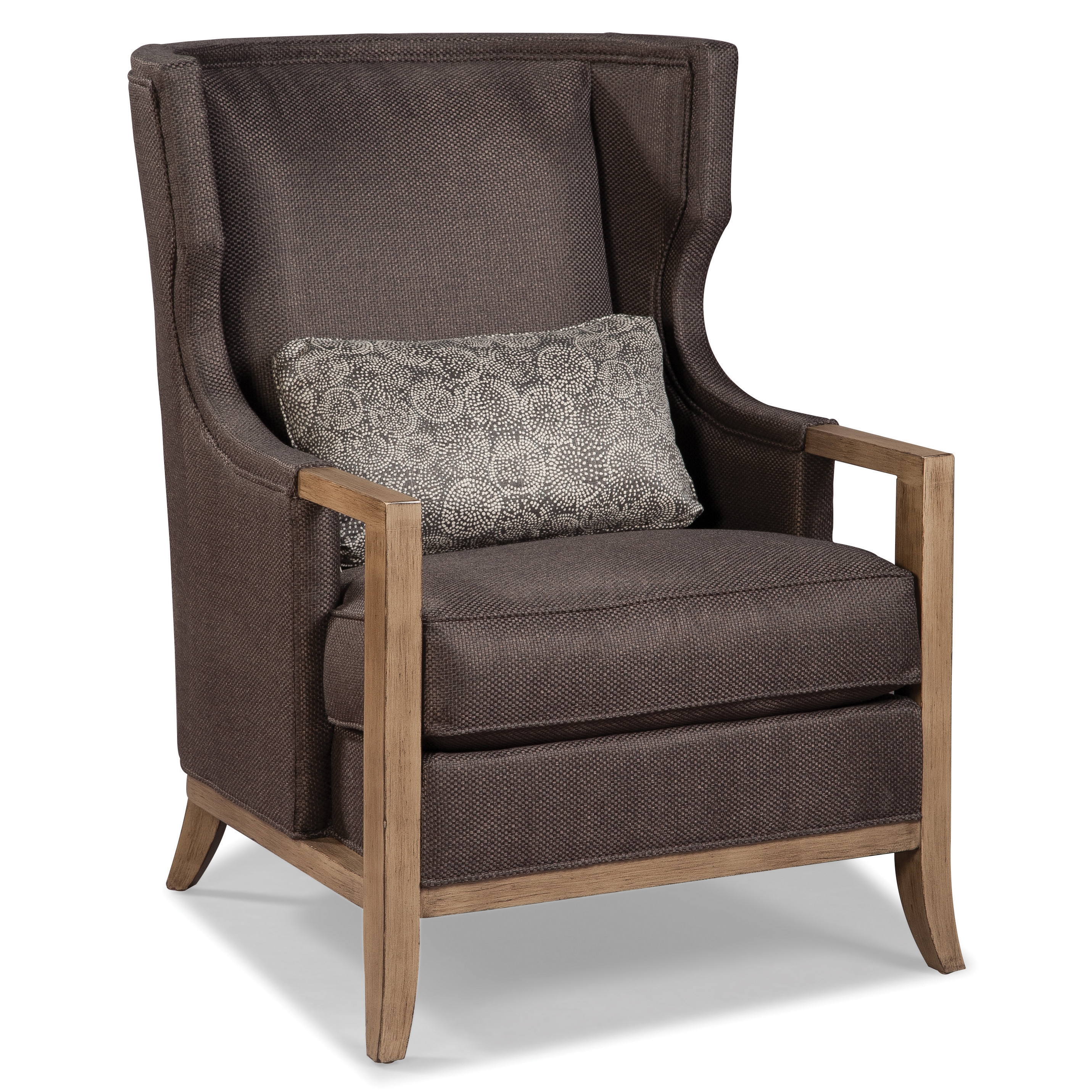 Wood Trimmed Transitional Wing Arm Chair - Image 0