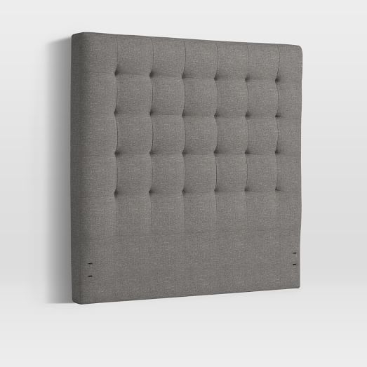 Tall Grid Tufted Headboard - Retro Weave, Feather Gray - Image 0