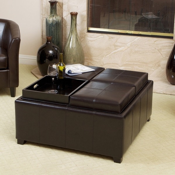 Christopher Knight Home Mason Bonded Leather Espresso Tray Top Storage Ottoman (As Is Item) - Image 0
