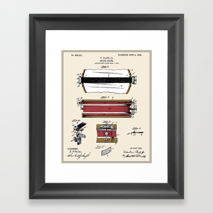 Snare Drum Patent - Colour- 10"x12" -Framed - Image 0