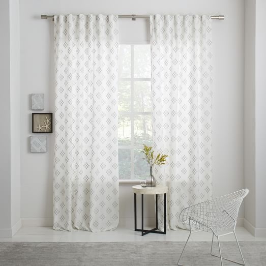 STEPPED GEO WOVEN CURTAIN, PLATINUM, 108"L - Image 0