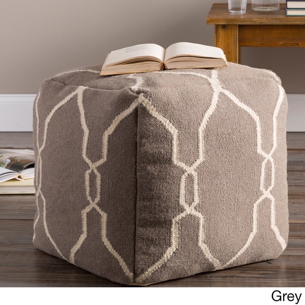 Hand Crafted Mila Lattice 18-inch Square Pouf - Grey - Image 0