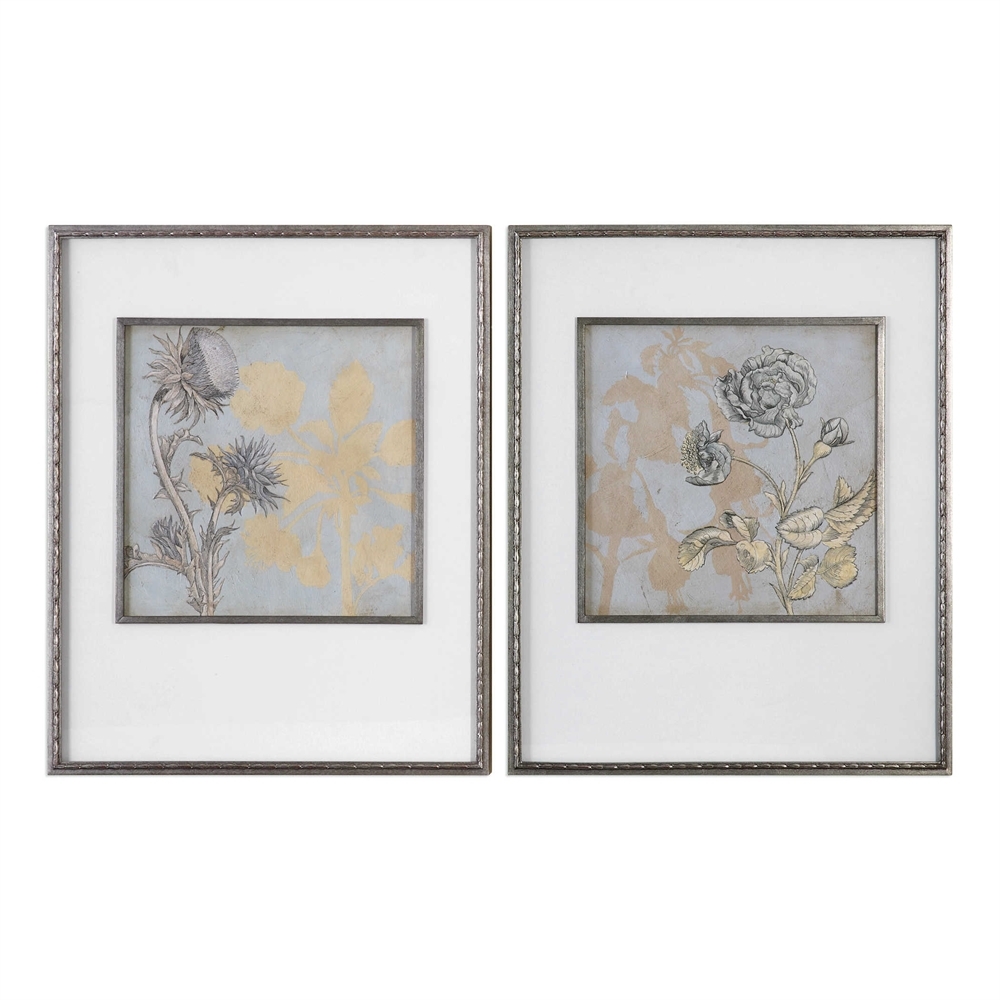 Shadow Florals, S/2 - 26 W X 33 H (in) - Champagne Silver Frame with Mat - Image 0