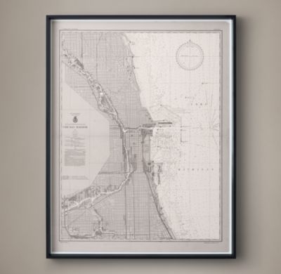 20TH C. NAUTICAL SURVEY MAP - CHICAGO HARBOR, framed - Image 0