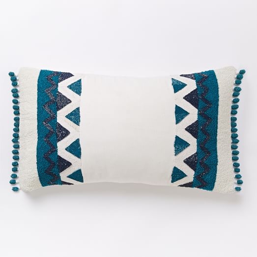 Zigzag Border Lumbar Pillow Cover-  Blue Teal- 12"x21" - Insert Sold Separately - Image 0