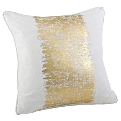 Agatha Metallic Banded Cotton Throw Pillow-20" x 20"-White/Gold-Down/Feather Insert - Image 0
