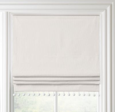Pom-pom linen-cotton roman shade - 64"L x 24"W - Image 0