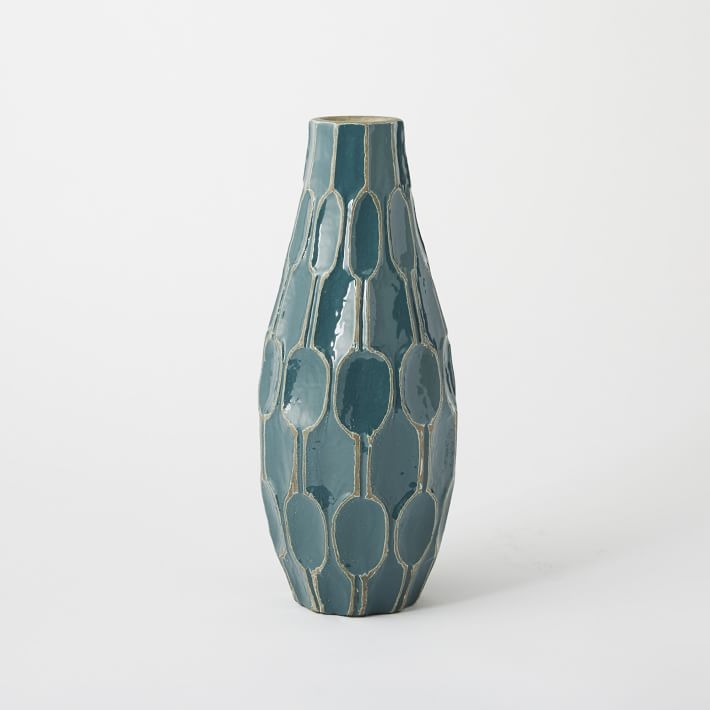 Linework Vase, Honeycomb, Tall Teardrop, Blue Lagoon - Image 0