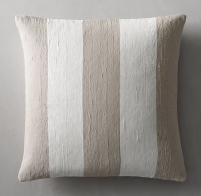 LINEN BOLD STRIPE PILLOW COVER - SQUARE - 22" SQ - SAND/ WHITE - INSERT SOLD SEPATATELY - Image 0