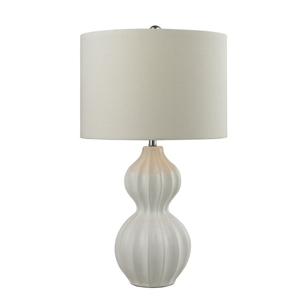 Dimond Ribbed Gourd Gloss White Ceramic Table Lamp - Image 0