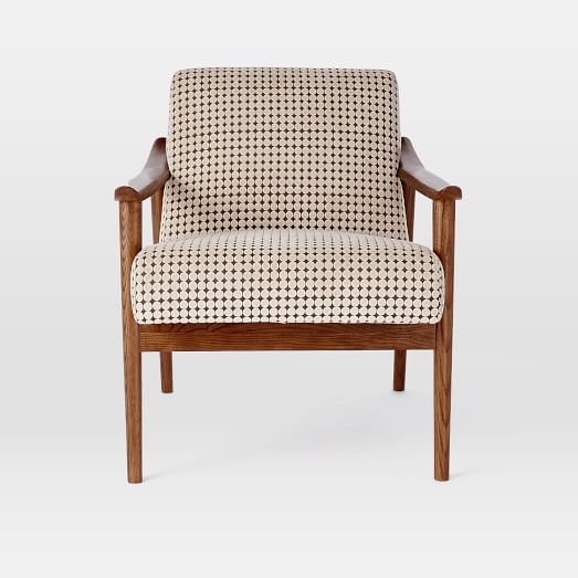 Mid-Century Show Wood Upholstered Chair - Flocked Velvet, Stone Dot - Image 0