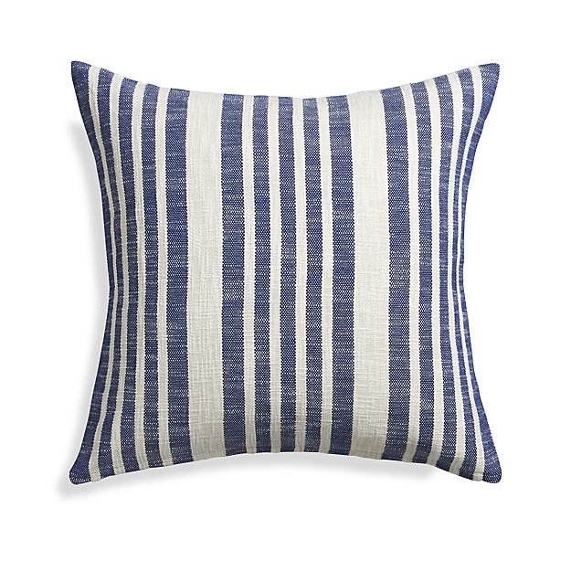 Celena Blue Stripe 23" Pillow with Feather-Down Insert - Image 0