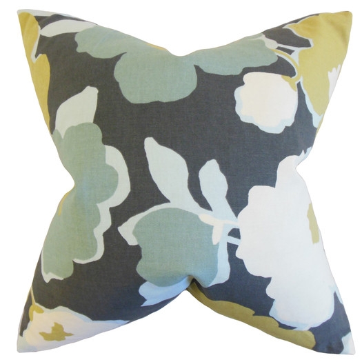 Saar Floral Cotton Throw Pillow by The Pillow Collection - Charcoal - Image 0